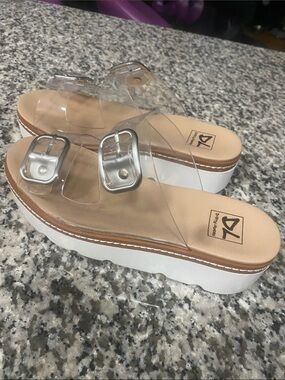Dirty Laundry Clear Platform Slide Sandals with Silver Buckles